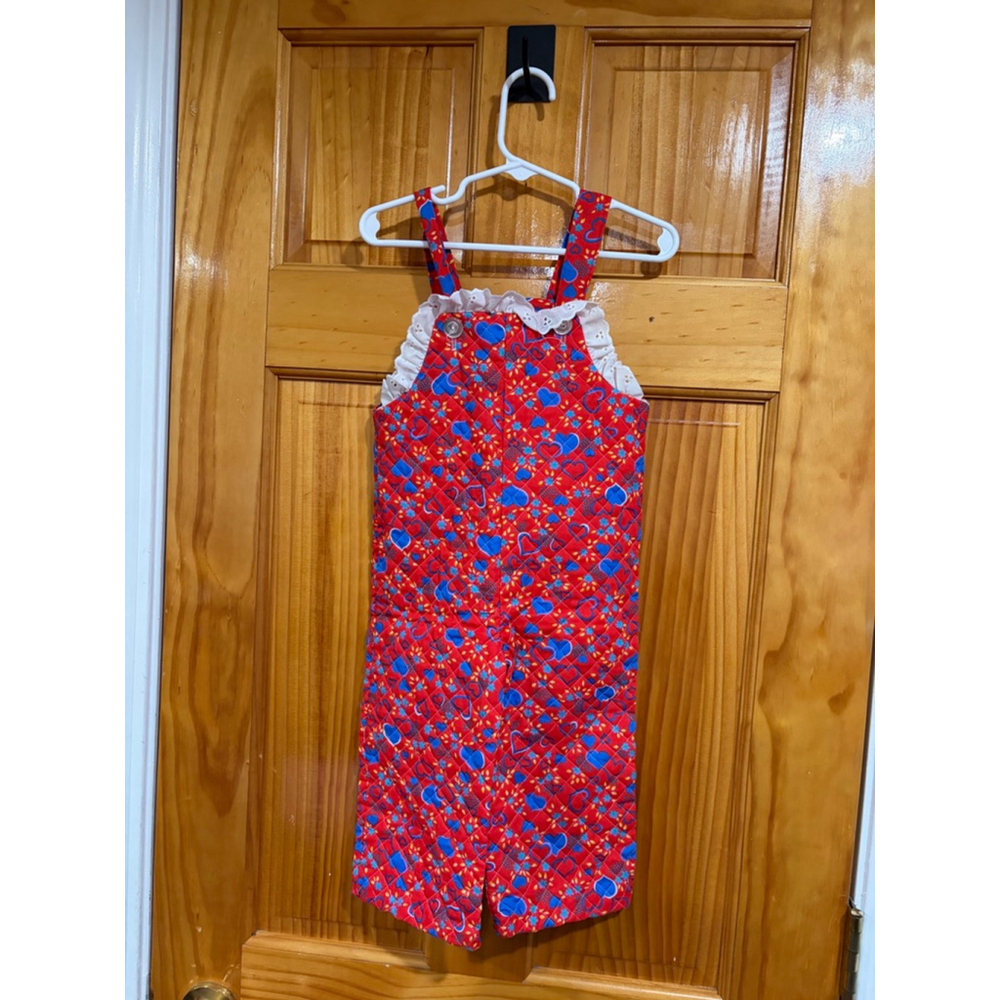 Vintage Animal Crackers Quilted Heart Overalls Girls Size 3 Valentine Red Retro